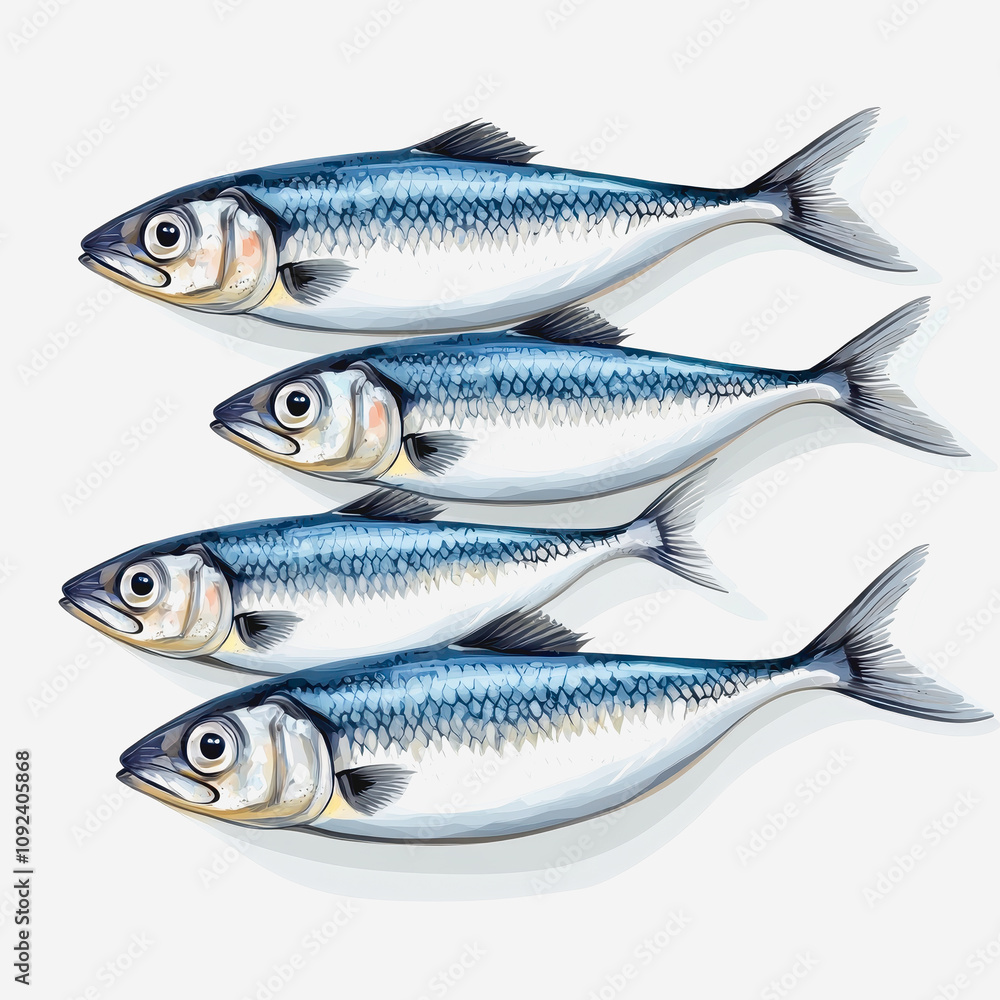 Realistic Illustration of Fresh Fish Lying in a Row, Showcasing Detailed Features and Vibrant Colors Perfect for Culinary and Seafood-Themed Projects Realistic Illustration of Fresh Fish Lying in a Row, Showcasing Detailed Features and Vibrant Colors Perfect for Culinary and Seafood-Themed Projects