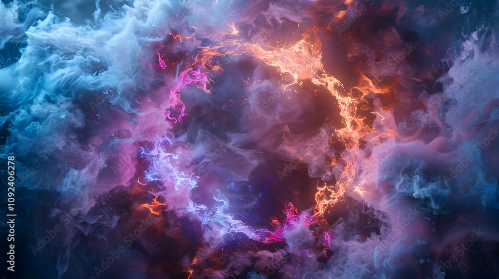 Abstract 3D Nebula Background: Cosmic Dance of Fire and Ice Abstract 3D Nebula Background: Cosmic Dance of Fire and Ice