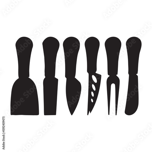 Cheese Knives Set Silhouette Vector Illustration
