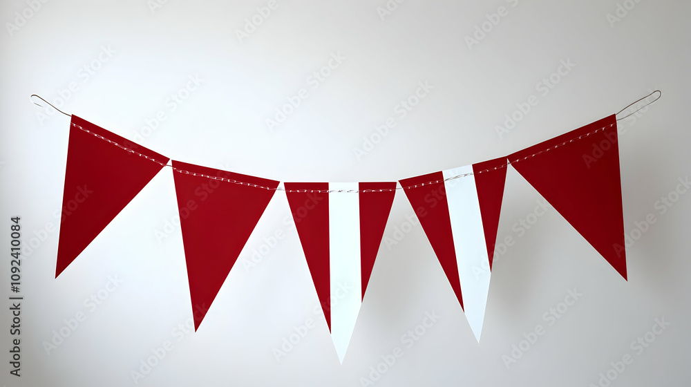 Obraz premium Red and White Triangular Bunting Decorates a Wall