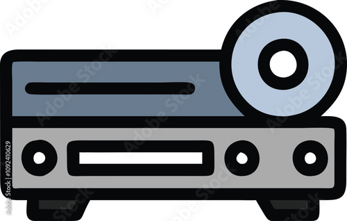 DVD Player with Disc Colorful Illustration, Colorful vector illustration of a DVD player with a disc inserted, symbolizing home entertainment, media playback, and modern electronics.
