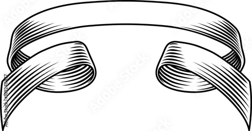 A ribbon scroll parchment banner in a vintage woodcut etching style