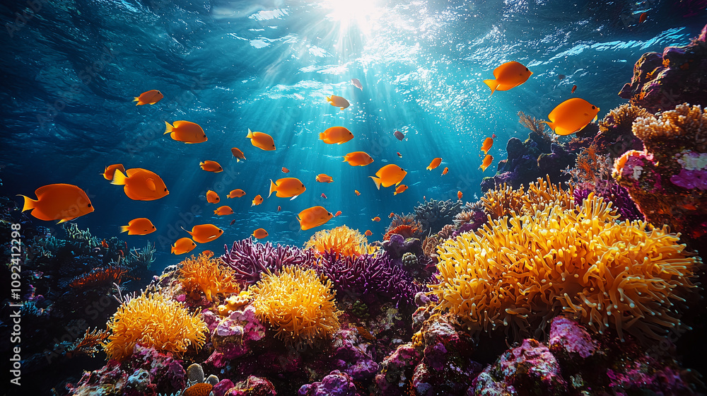 Fototapeta premium A marine ecology conference focusing on ocean conservation, with a close-up of floating fish, symbolizing the importance of protecting marine life and ecosystems.