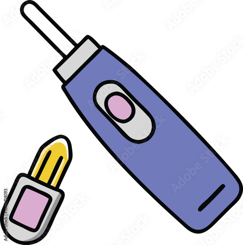 Electric Nail File Tool with Attachment, Colorful illustration of an electric nail file with a removable attachment, symbolizing grooming, beauty care, and manicure tools.
