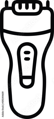 Electric Shaver Line Art Icon, Black and white line art illustration of an electric shaver, representing grooming, personal care, and modern hair removal technology.
