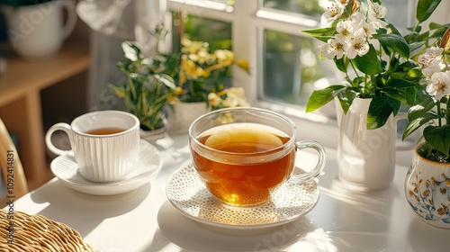 Wallpaper Mural Herbal Tea Cup on a Bright Dining Table Torontodigital.ca