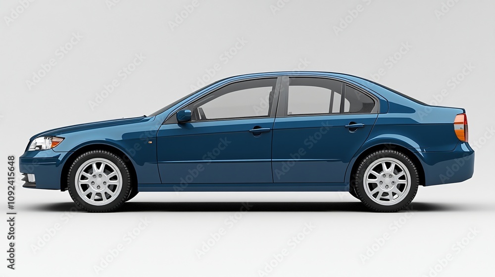 Naklejka premium Blue Sedan Car Side View Isolated on White Background