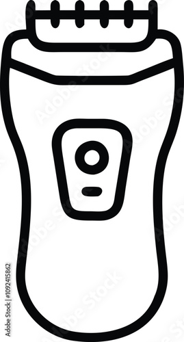 Electric Shaver Line Art Icon, Black and white line art illustration of an electric shaver, representing grooming, personal care, and modern hair removal technology.
