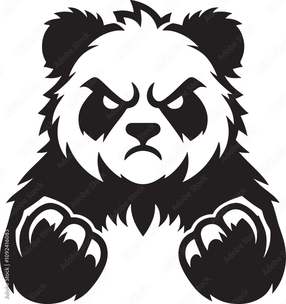 Fototapeta premium A black angry panda head silhouette design icon logo illustration isolated on white background