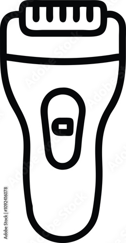 Electric Shaver Line Art Icon, Black and white line art illustration of an electric shaver, representing grooming, personal care, and modern hair removal technology.
