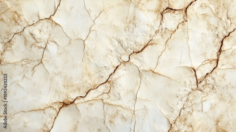 Fototapeta premium Textured vintage cream background showcasing a marbled pattern with grunge lines and cracks, reminiscent of aged cardboard.
