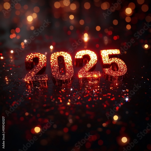 Sparkling Red 2025 Numerals for Festive Celebrations - made with Generative AI photo