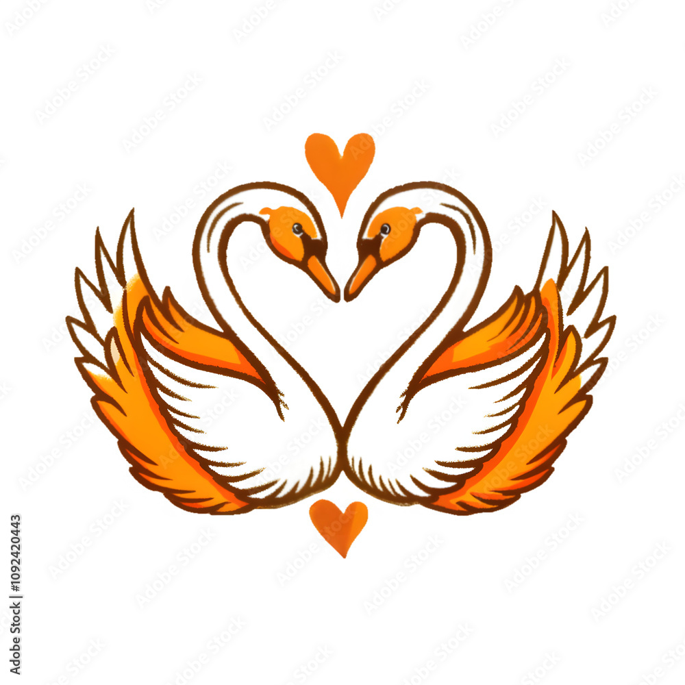 Fototapeta premium Hand-Drawn Swans Forming Heart Shape. Perfect for: Valentine's Day, Weddings, Anniversaries