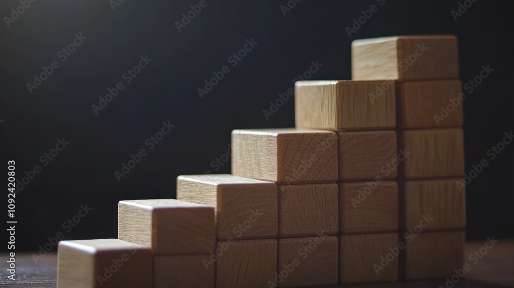 Wooden blocks forming ascending stairs. Wooden blocks forming ascending stairs.