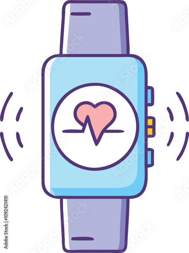 Smartwatch with Heartbeat Tracking Icon, Illustration of a smartwatch displaying a heart rate monitor with a pink heart and pulse lines, emphasizing health and fitness.
