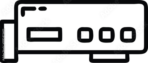 Minimalist Outline Icon of Graphics Card, Black and white outline icon of a graphics card featuring multiple ports, ideal for gaming, computer hardware, and technology themes.  
