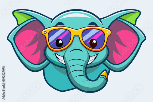 head of a Elephant wear a color sunglass smiling face vector illustration photo