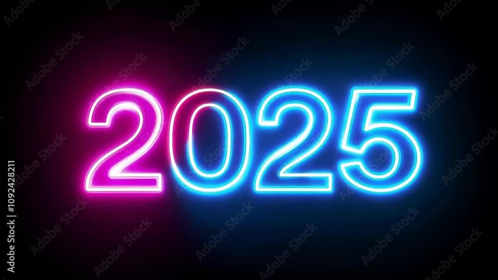 2025 Text Animation with Pulsing Neon Rings 2025 Text Animation with Pulsing Neon Rings