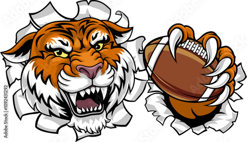 A tiger American football sports team cartoon animal mascot
