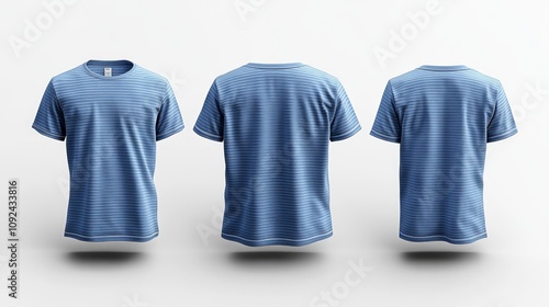 Aqua Stripe T-Shirt 3D Render Mockup Full Perspective. Generative AI photo