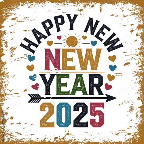 happy new year 2025 vintage t shirt transparent background photo