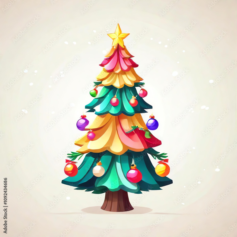 Adorable vector Christmas tree with a white background, perfect for festive decorations. Hand-drawn, cartoon style, front and full body views available.