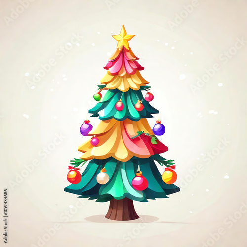 Obraz na płótnie Adorable vector Christmas tree with a white background, perfect for festive decorations. Hand-drawn, cartoon style, front and full body views available. w salonie