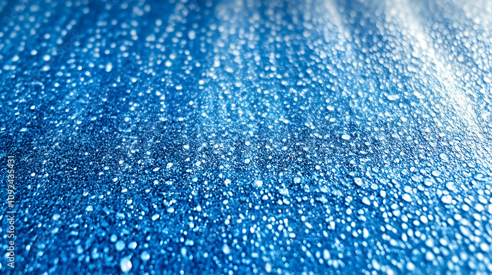 Obraz premium Abstract Blue Background with Sparkling Water Droplets, Shimmering Texture, Close-up View