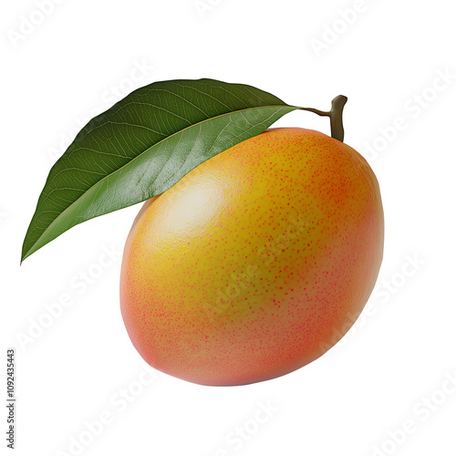 ripe Mango with leaf on transparent background