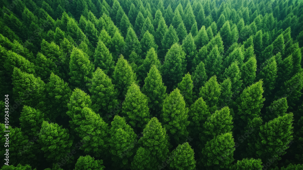 A forest of trees with a lot of green leaves. The trees are tall and spread out, creating a lush and vibrant landscape. Concept of tranquility and natural beauty A forest of trees with a lot of green leaves. The trees are tall and spread out, creating a lush and vibrant landscape. Concept of tranquility and natural beauty