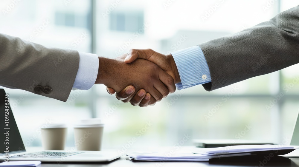 Professional Handshake Between Diverse Business Partners, close up Professional Handshake Between Diverse Business Partners, close up