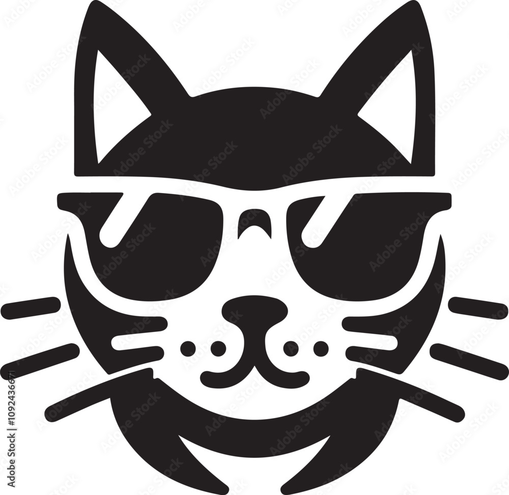 A black cat with sunglass silhouette design icon logo illustration isolated on white background A black cat with sunglass silhouette design icon logo illustration isolated on white background
