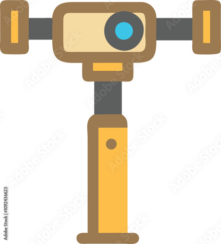 Camera Gimbal Icon in Flat Design, Flat design illustration of a camera mounted on a gimbal stabilizer, ideal for videography, filmmaking, and photography themes.
