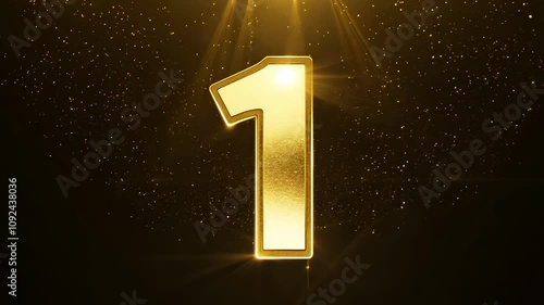 Number 1 Animation with Golden Particles on a Fully Black Background