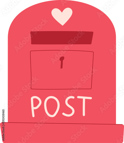 Bright pink mailbox with a heart symbol, perfect icon for love and valentine messages. Cute cartoon illustration representing joyful postal communication. Ideal for greeting card themes and