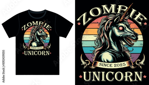 Zombie Unicorn Vintage T-shirt Design vector image 