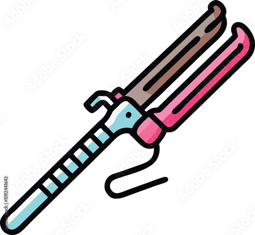 Colorful Flat Icon of Hair Straightener, Stylized flat design icon of a hair straightener with colorful details, ideal for beauty, hair care, and salon-related graphics.
