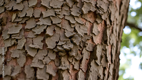 Close up of bark texture on a sweet gum tree, a large, deciduous tree. commonly called sweetgum (sweet gum in the UK), gum, redgum, satin-walnut, or American storax. Common tree in Northern California photo