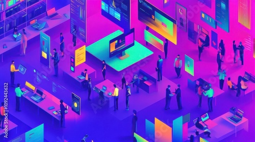 Future of Work with AI and Automation in Isometric Style