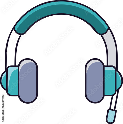 Colorful Headset with Microphone Illustration, Vibrant illustration of a modern over-ear headset with a microphone, ideal for communication, gaming, or online meetings.  
