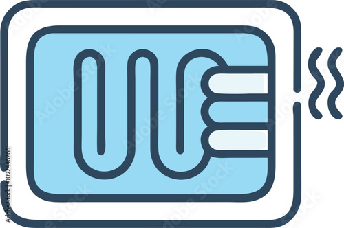 Vector illustration of a red electric heating pad emitting steam, showcasing a wavy grid design for heat distribution.