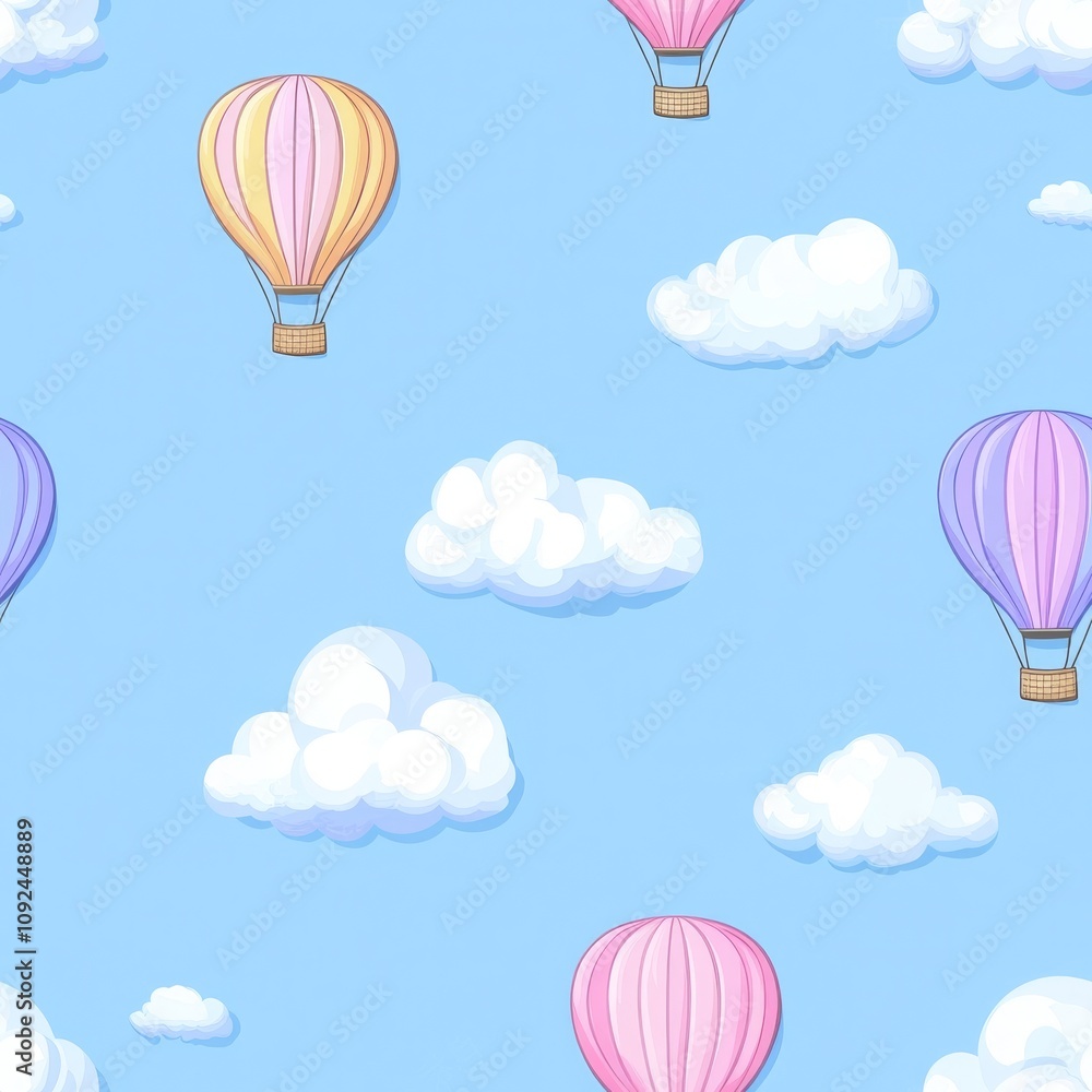 Colorful Hot Air Balloon Pattern on Blue Sky Colorful Hot Air Balloon Pattern on Blue Sky