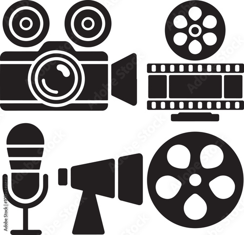 Silhouette movie icons set collection with white background