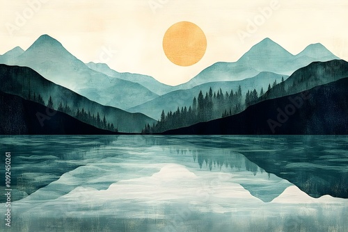 abstract wall art lake tahoe mountain serene national park poster silhouette drawing illustration scenery landscape outdoor travel