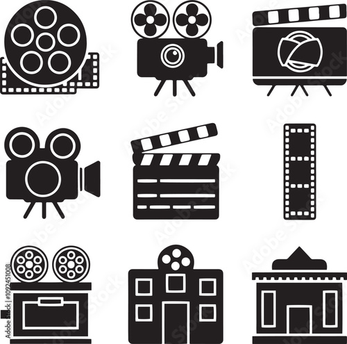 Silhouette movie icons set collection with white background