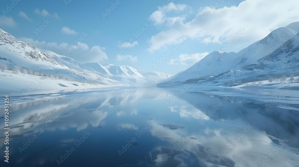 Winter Mountain Lake Reflection 3D Illustration Winter Mountain Lake Reflection 3D Illustration