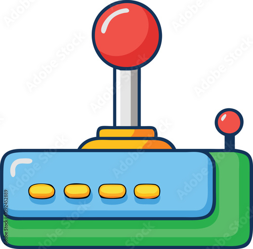 Colorful Retro Arcade Joystick Illustration, Illustration of a vibrant retro arcade joystick with colorful buttons, ideal for gaming, nostalgia, and entertainment-themed visuals.  
