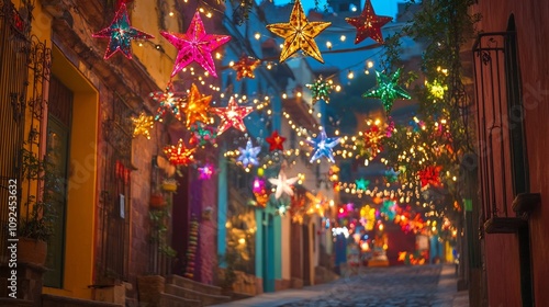 Vibrant Guanajuato Street Decked Out for Christmas Posada