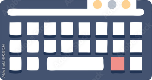 Compact Music Keyboard Synthesizer Illustration, Illustration of a compact music keyboard synthesizer in gray tones, ideal for music production, technology, and creative visuals.  
