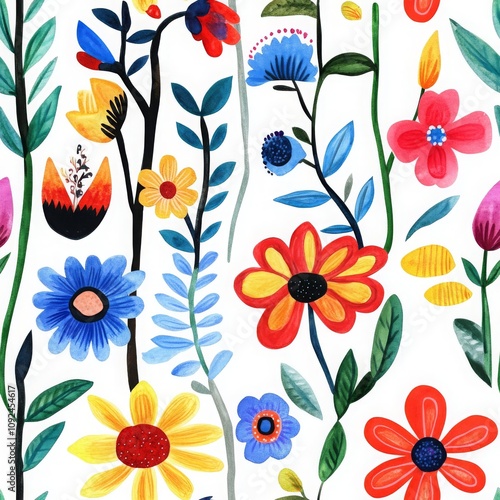 Whimsical Watercolor Floral Folk Art Design